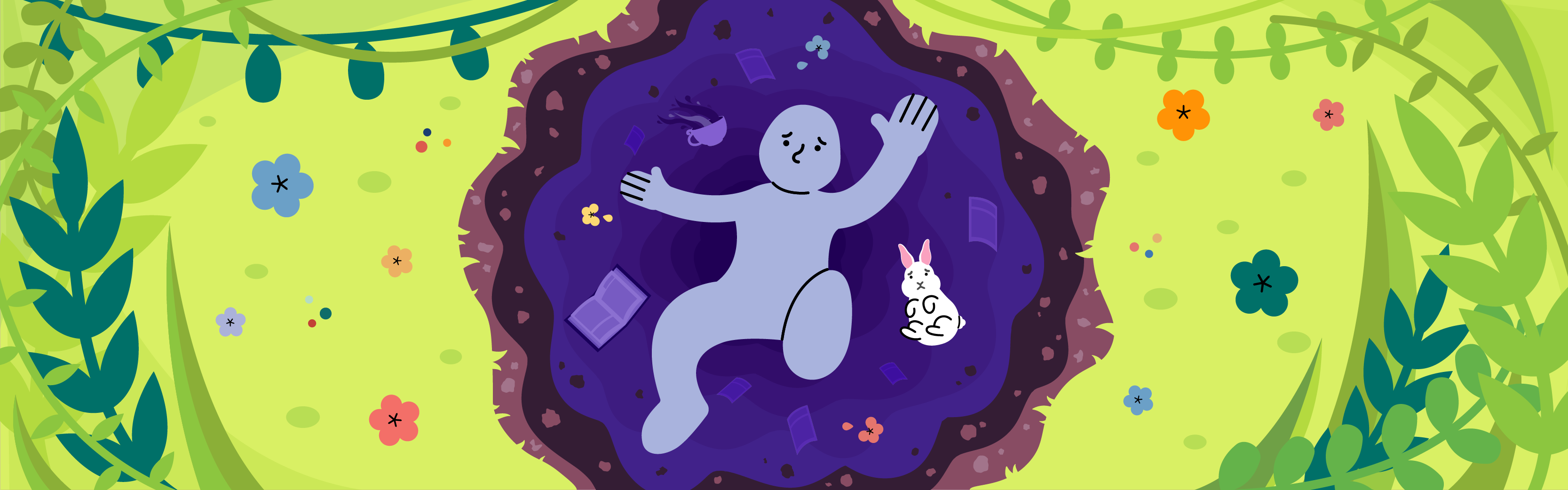 Graphic of person falling down rabbit hole